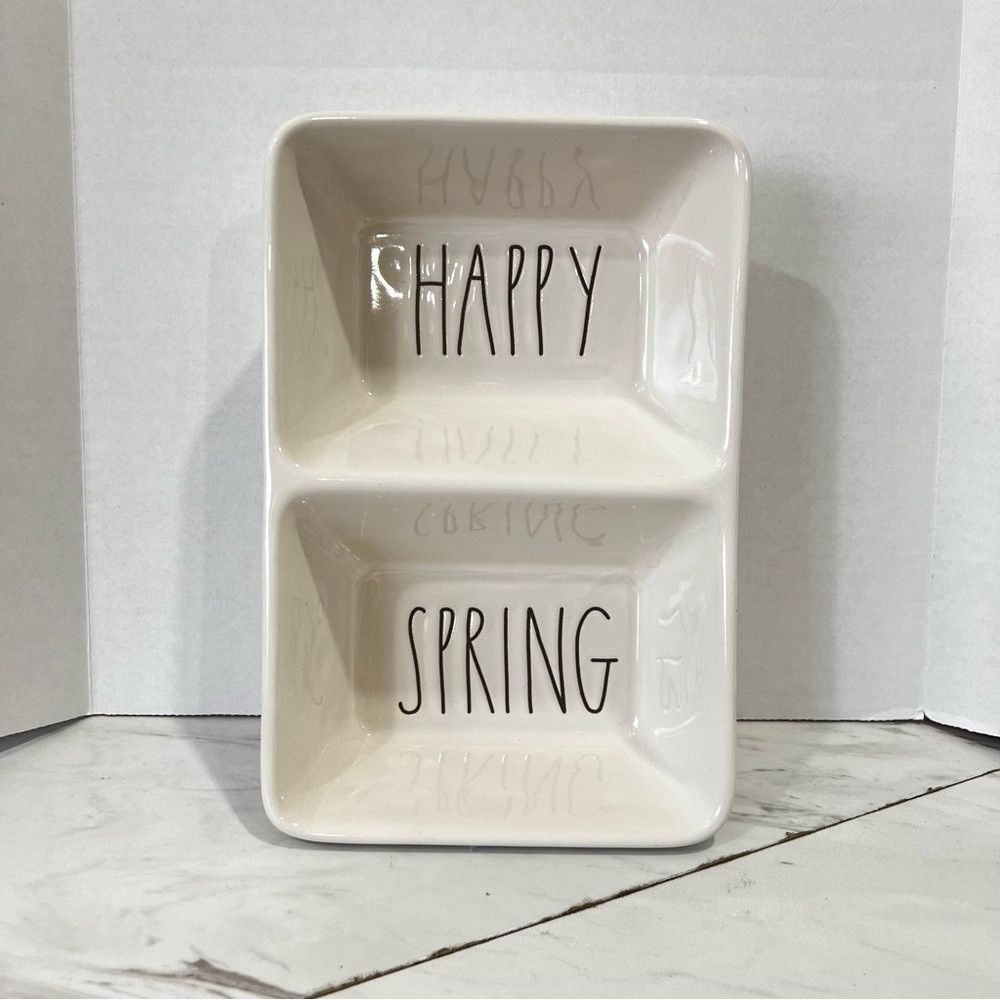 Rae Dunn Divided Tray  Artisan Collection By Magenta Ceramic Dish HAPPY SPRING